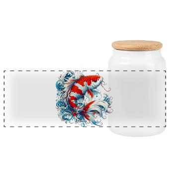 Carpe Koi japonaise japonaise - Boîte à biscuits avec couvercle en bois - blanc - Devant