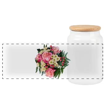 Bouquet of Flowers – Pastel Dreams - Panoramic Cookie Jar with Wooden Lid - white - Front