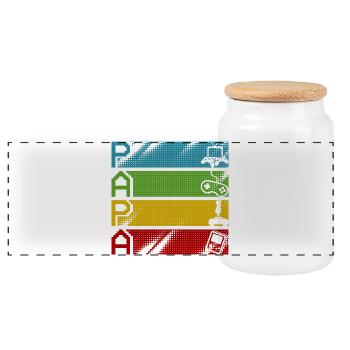 Retro Gamers Pixel Multicolor - Panorama Keksdose mit Holzdeckel - Weiß - Vorne