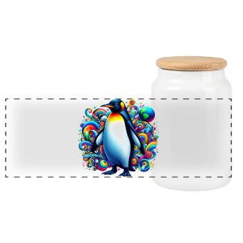 Pingouin - Boîte à biscuits avec couvercle en bois - blanc - Devant