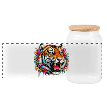 Tiger - Panoramic Cookie Jar with Wooden Lid - white - Front