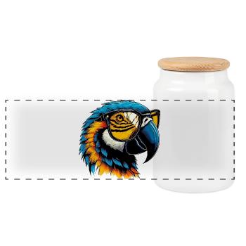 Parrot - Panoramic Cookie Jar with Wooden Lid - white - Front
