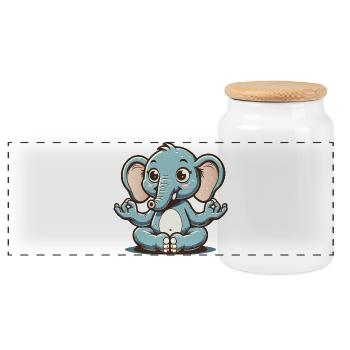 Éléphant bleu mignon faisant du yoga - Boîte à biscuits avec couvercle en bois - blanc - Devant