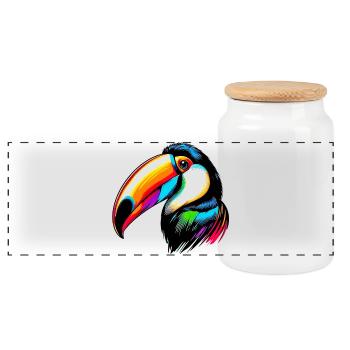 Toucan - Panoramic Cookie Jar with Wooden Lid - white - Front