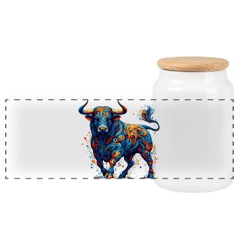 Taureau - Boîte à biscuits avec couvercle en bois - blanc - Devant