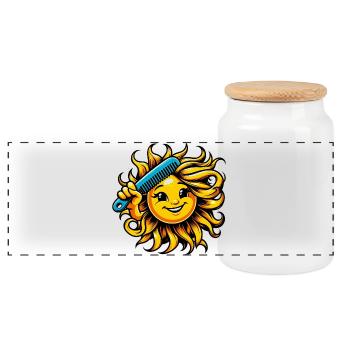 Sun - Panoramic Cookie Jar with Wooden Lid - white - Front