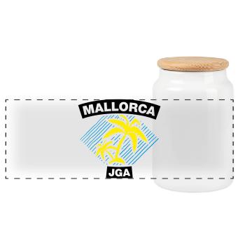 Mallorca – Bachelor party under palm trees - Panoramic Cookie Jar with Wooden Lid - white - Front