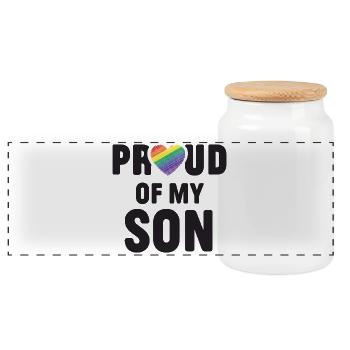 Mois de la fierté LGBTQ - Fier de mon fils - Boîte à biscuits avec couvercle en bois - blanc - Devant