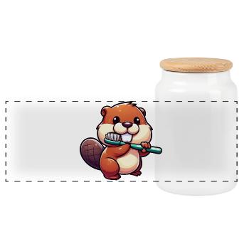 Beaver - Panoramic Cookie Jar with Wooden Lid - white - Front