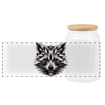 geometric raccoon head - polygons motif - Panoramic Cookie Jar with Wooden Lid - white - Front