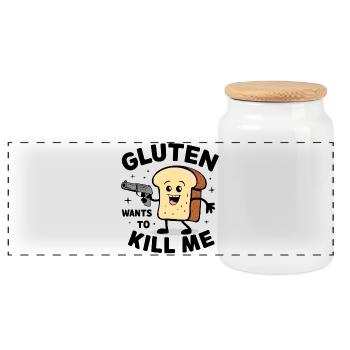 Mignon, je ne peux pas manger de gluten - Le gluten veut me tuer - Boîte à biscuits avec couvercle en bois - blanc - Devant