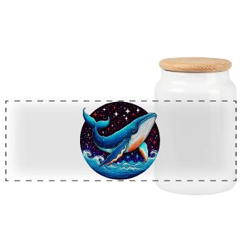 Whale - Panoramic Cookie Jar with Wooden Lid - white - Front