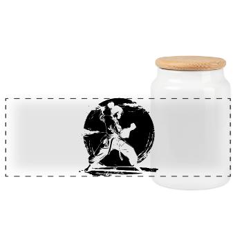 Croquis de Karaté Girl - Boîte à biscuits avec couvercle en bois - blanc - Devant