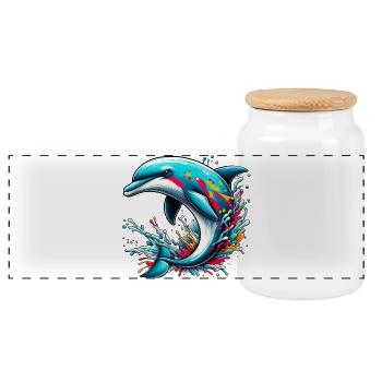 Dolphin - Panoramic Cookie Jar with Wooden Lid - white - Front