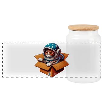 Chat astronaute - Boîte à biscuits avec couvercle en bois - blanc - Devant