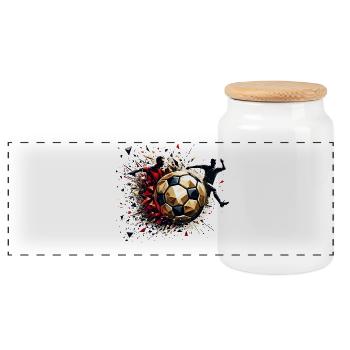 dynamic soccer players playing soccer - Panoramic Cookie Jar with Wooden Lid - white - Front