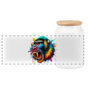 Mandrill Monkey - Panoramic Cookie Jar with Wooden Lid - white - Front
