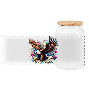 Eagle - Panoramic Cookie Jar with Wooden Lid - white - Front