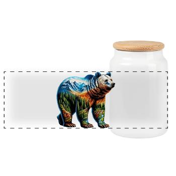 Bear - Panoramic Cookie Jar with Wooden Lid - white - Front