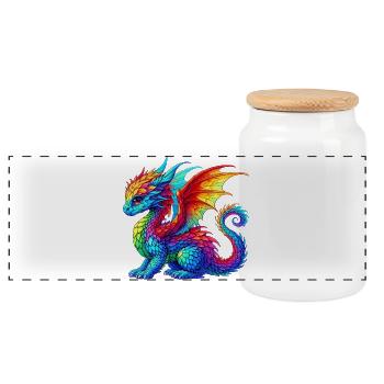 Dragon - Panoramic Cookie Jar with Wooden Lid - white - Front