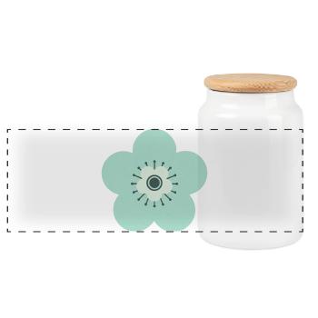 Mintgrün & Blaue Blume - Panorama Keksdose mit Holzdeckel - Weiß - Vorne