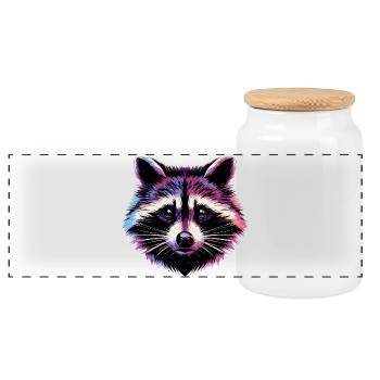 Raccoon - Panoramic Cookie Jar with Wooden Lid - white - Front