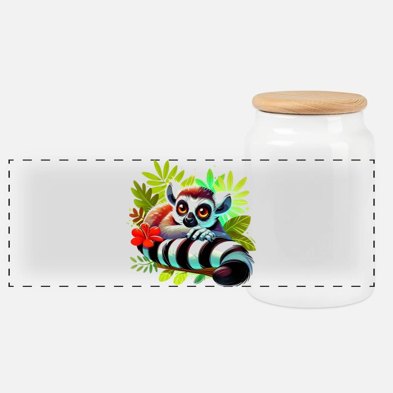 Lemur - Panorama Keksdose mit Holzdeckel - Weiß