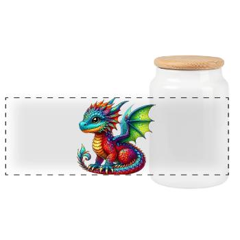 Dragon - Panoramic Cookie Jar with Wooden Lid - white - Front