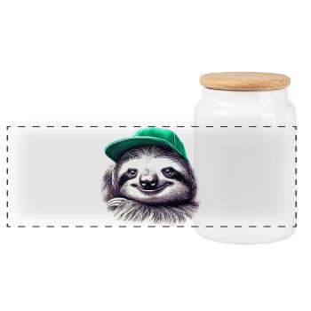 Sloth - Panoramic Cookie Jar with Wooden Lid - white - Front