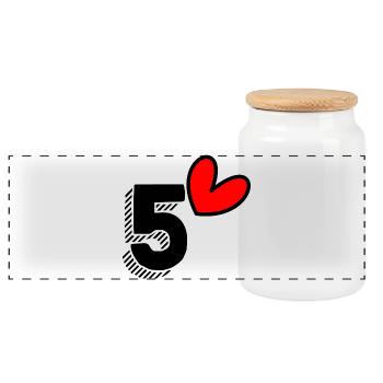 5. 5 YEARS. 5th ANNIVERSARY. 5 YEAR ANNIVERSARY - Panoramic Cookie Jar with Wooden Lid - white - Front