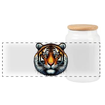 Tiger - Panoramic Cookie Jar with Wooden Lid - white - Front