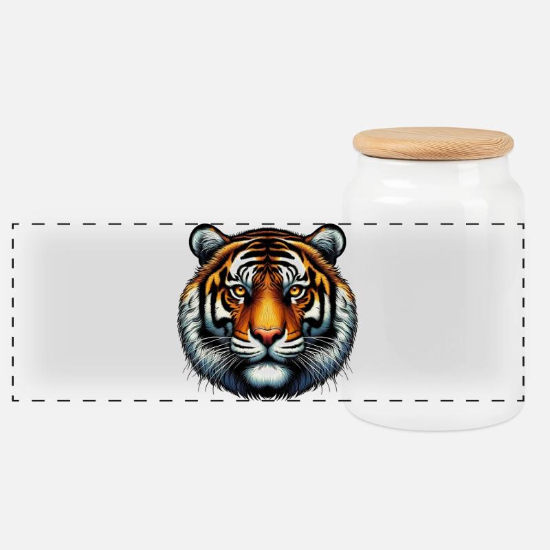 Tiger - Panorama Keksdose mit Holzdeckel - Weiß