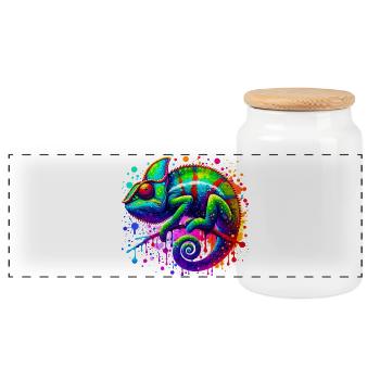 Chameleon - Panoramic Cookie Jar with Wooden Lid - white - Front