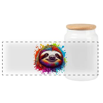 Sloth - Panoramic Cookie Jar with Wooden Lid - white - Front