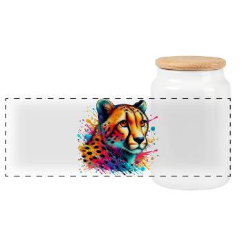 Cheetah - Panoramic Cookie Jar with Wooden Lid - white - Front