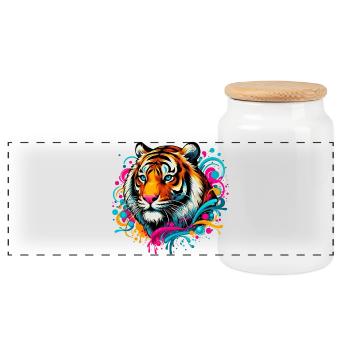 Tiger - Panoramic Cookie Jar with Wooden Lid - white - Front