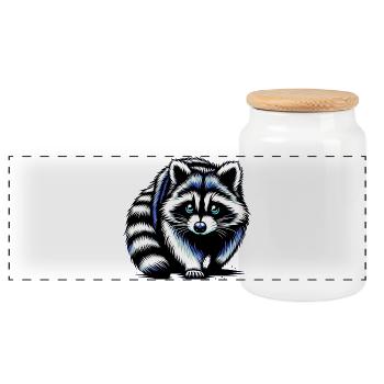 Raccoon - Panoramic Cookie Jar with Wooden Lid - white - Front