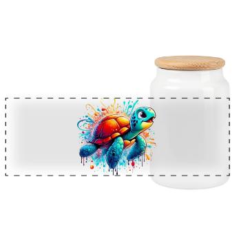 Tortue - Boîte à biscuits avec couvercle en bois - blanc - Devant