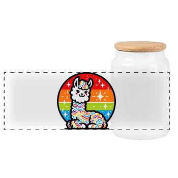 Alpaca - Panoramic Cookie Jar with Wooden Lid - white - Front