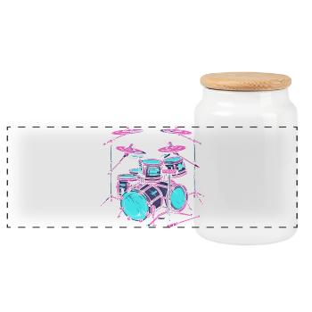 Trapset Drawing - Panoramic Cookie Jar with Wooden Lid - white - Front