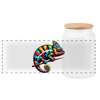 Harlequin Chameleon - Panoramic Cookie Jar with Wooden Lid - white - Front