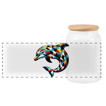 Harlequin Dolphin - Panoramic Cookie Jar with Wooden Lid - white - Front