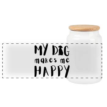 Mon chien me rend heureux - Boîte à biscuits avec couvercle en bois - blanc - Devant