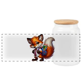 Start of school with fun: Fox for school beginners - Panoramic Cookie Jar with Wooden Lid - white - Front