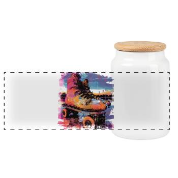 Illustration de patins à roulettes - Boîte à biscuits avec couvercle en bois - blanc - Devant