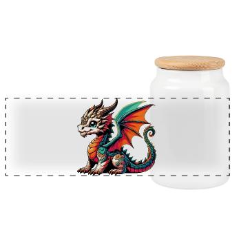 Drache - Panorama Keksdose mit Holzdeckel - Weiß - Vorne