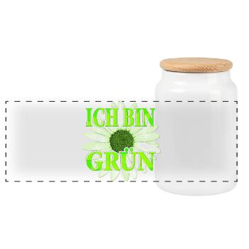 Ich bin Grün - Margariten Blume - Panorama Keksdose mit Holzdeckel - Weiß - Vorne