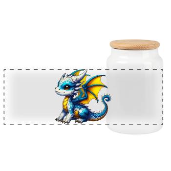 Dragon - Panoramic Cookie Jar with Wooden Lid - white - Front