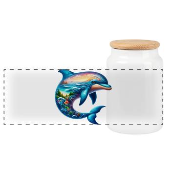 Delfin - Panorama Keksdose mit Holzdeckel - Weiß - Vorne