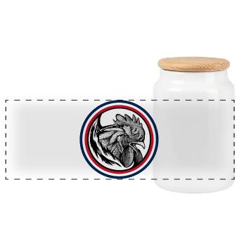 FREEBEAST Rooster Blue, White & Red - Panoramic Cookie Jar with Wooden Lid - white - Front